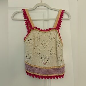 Crochet Heart Pattern Top - Cream and Pink